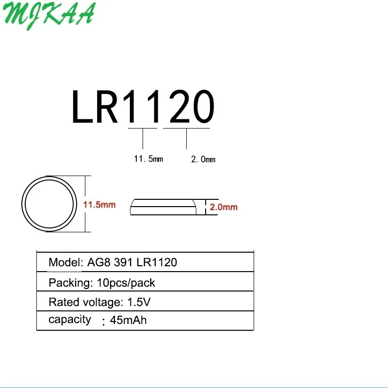 40 шт./упак. AG8 LR1120 391 SR1120 аккумулятора кнопочного типа 191 LR55 ячейки щелочной Батарея
