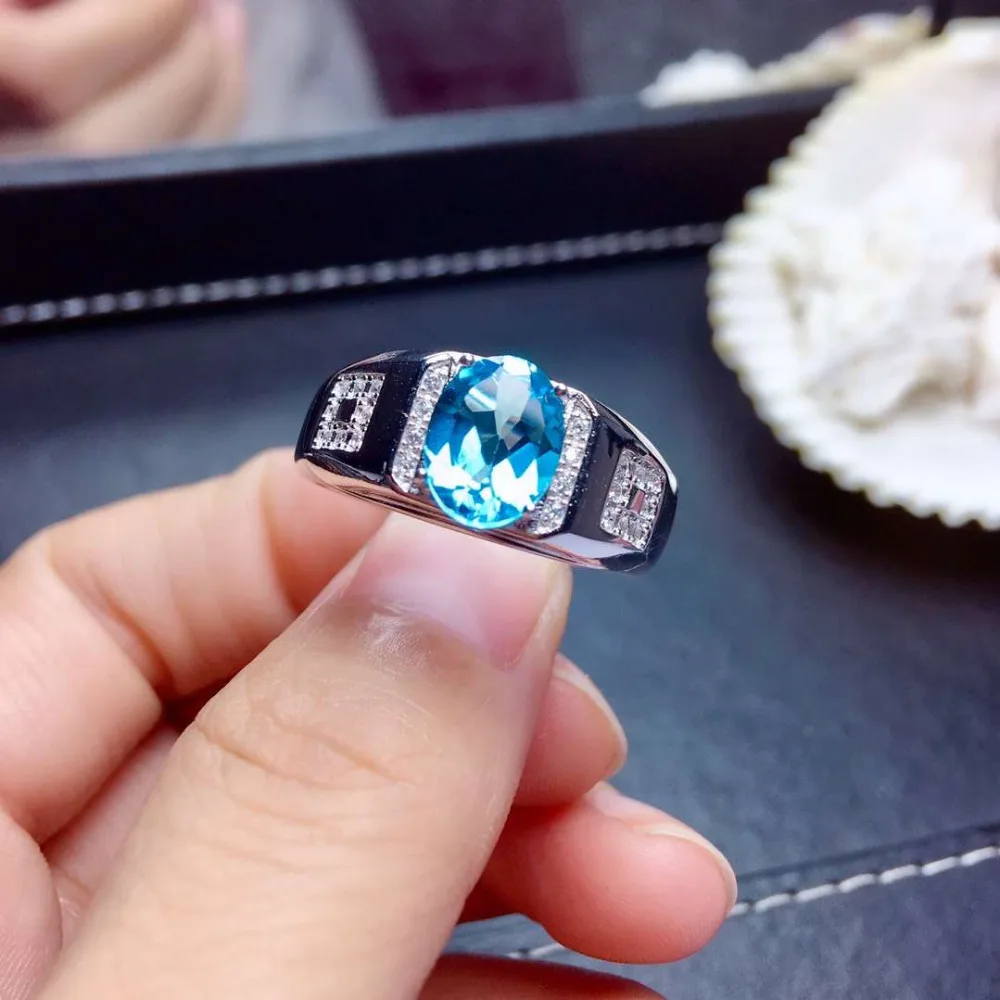 Luxurious heavy square Natural blue topaz gem Ring S925 Silver Natural Gemstone Ring men Women's party Rings party fine Jewelry