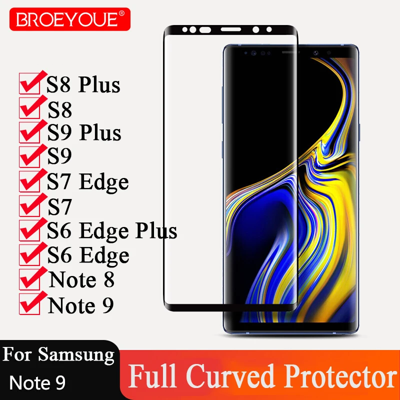 Закаленное стекло для Samsung S6 S7 S8 S9 Edge Plus Note 8 9 защитная 3d пленка с изогнутыми краями
