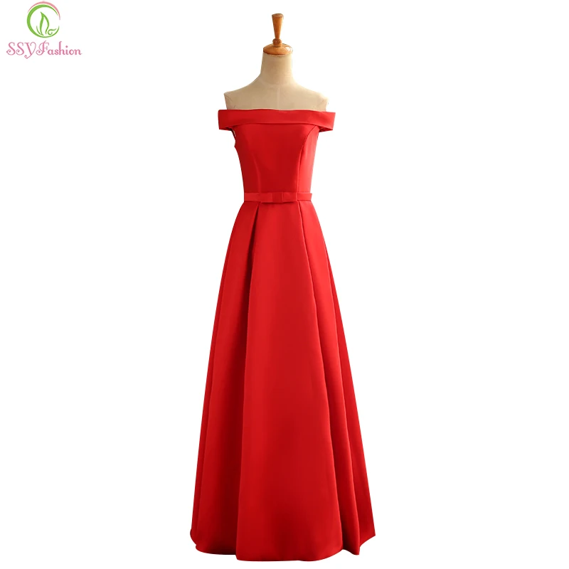 Женское вечернее платье SSYFashion простое длинное банкетное с открытыми плечами в