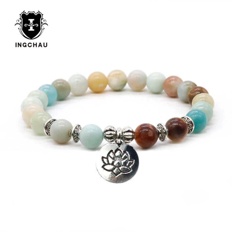 Женский браслет из натурального камня в виде лотоса и амазонита|bracelet buddha|amazonite