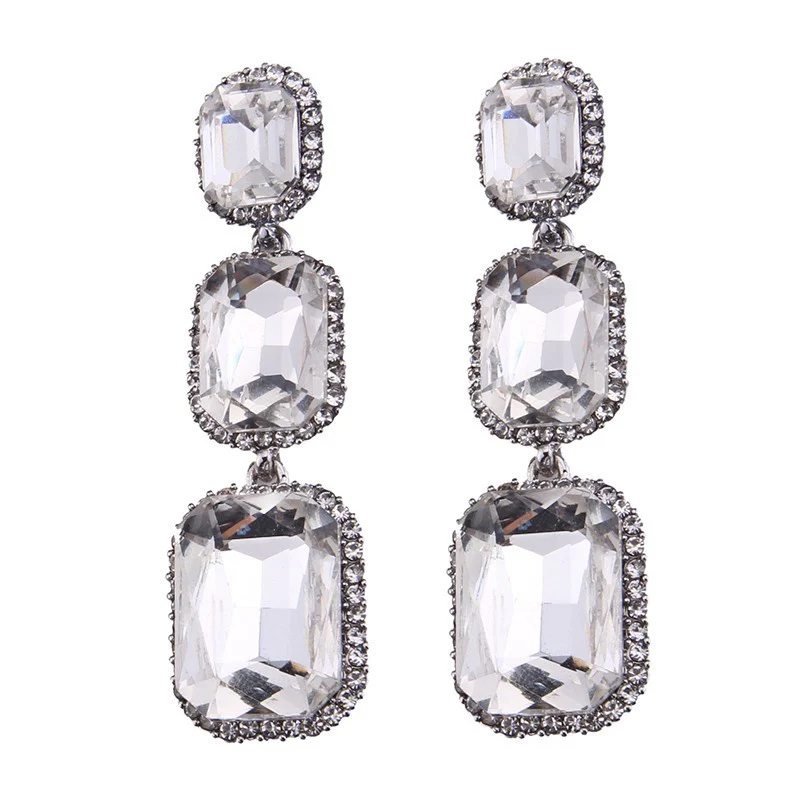 clear Boho Этнические Зеленые хрустальные длинные висячие серьги женские брендовые модные ювелирные изделия CZ стеклянные стразы женские висячие серьги Femme - Окраска металла: clear