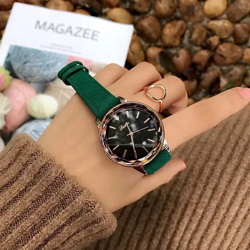 Прямая поставка хит продаж модные женские часы на меху с кожаным ремешком