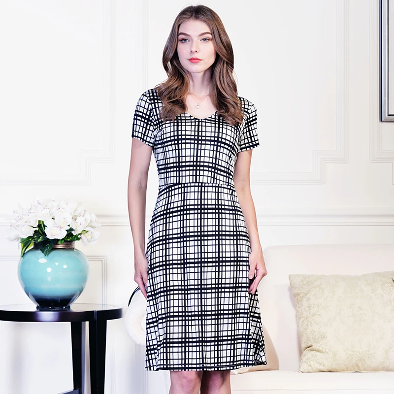 Шелковое платье женский летний короткий рукав v-образный вырез эластичная