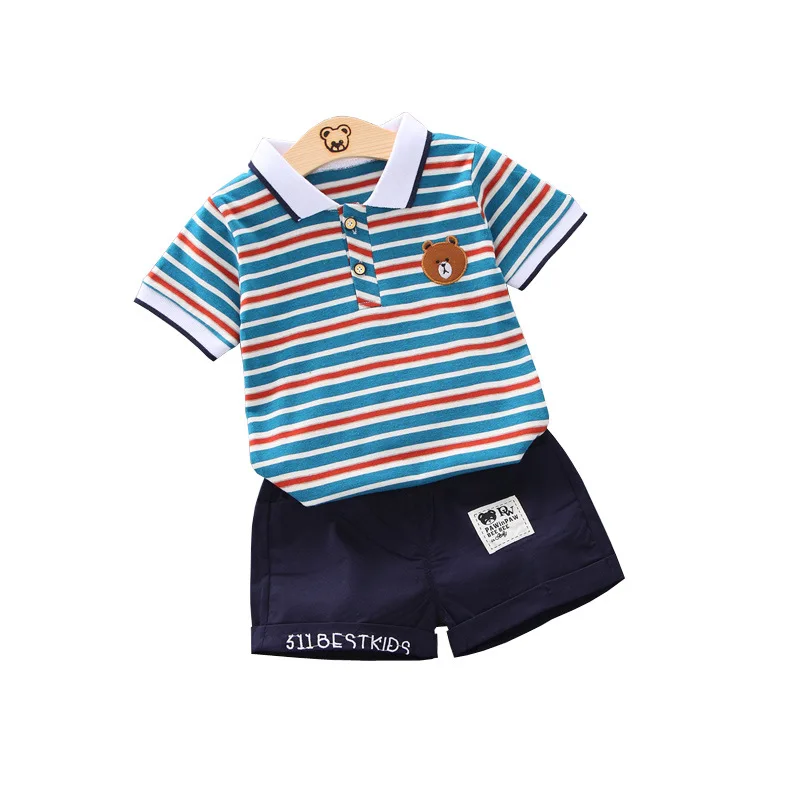 

Boys' Suit 2019 Summer Wear Children's Striped Short-sleeved T-shirt Baby Children's Cotton Shorts Two-piece Set 1-4 Years Old