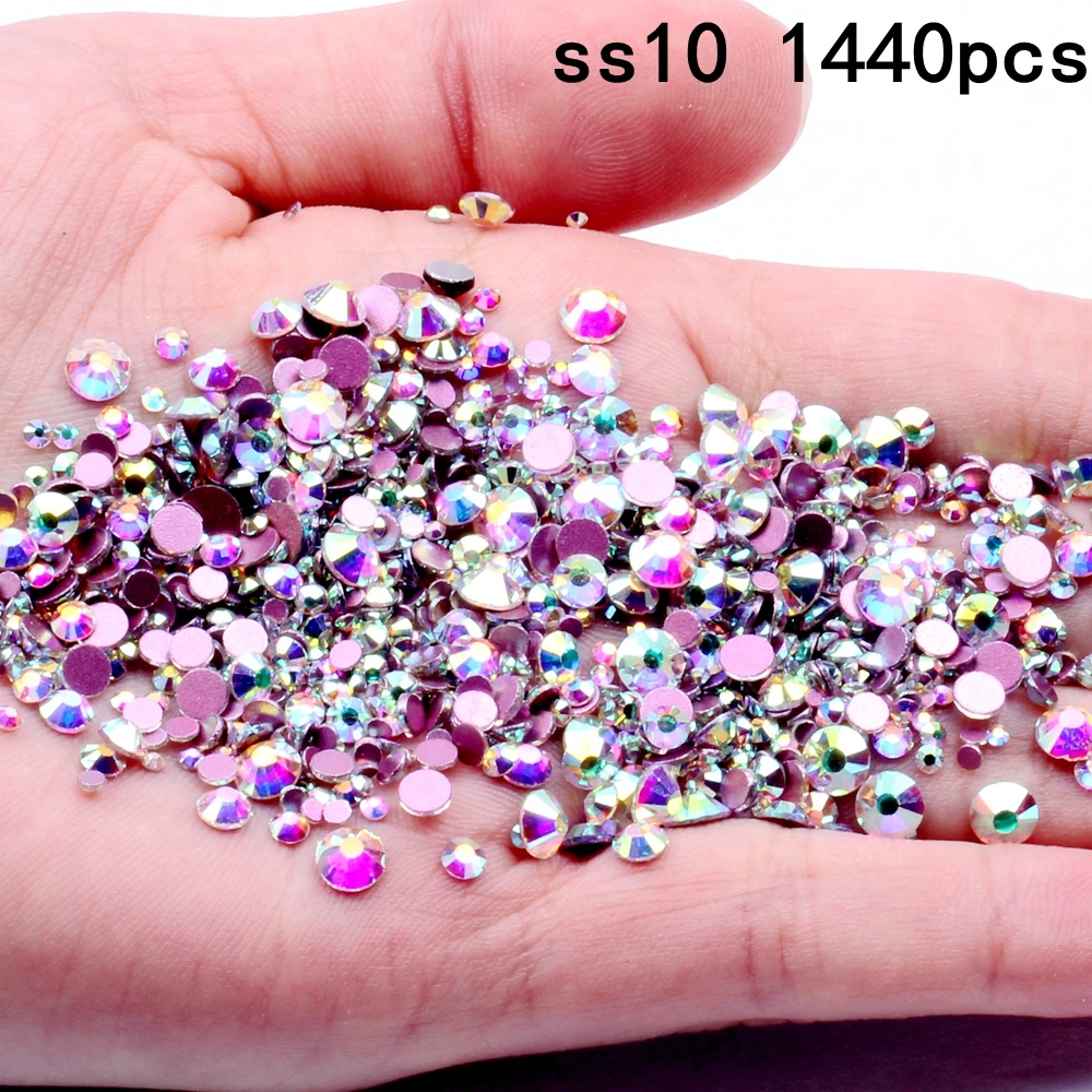 AB ss10 1440pcs Кристалл AB много размеров без горячей фиксации с красной подошвой хрустальные стразы стекло клей для свадебных платьев DIY украшения для ногтей - Цвет: AB ss10 1440pcs