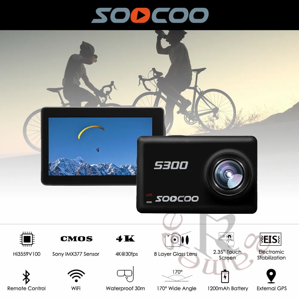 SOOCOO S300 Экшн камера 2 35 &quotсенсорный ЖК Hi3559V100 + IMX377 4K 30fps 1080P 120fps EIS Wifi 12MP удаленный