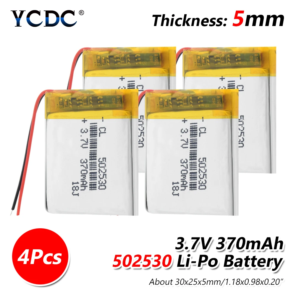 1/2/4 шт. Перезаряжаемые 370mAh Li-po Батарея 3,7 V литий-ионный аккумулятор для полимерные батареи 30x25x5 мм 502530 литий-полимерный аккумулятор с печатной платой