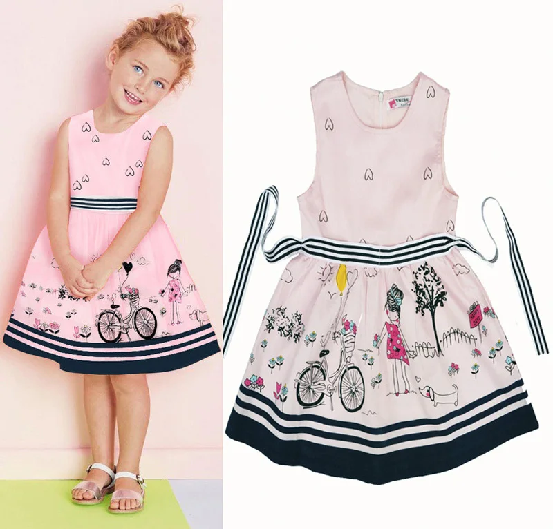 Новорожденных девочек одеваться 2015 летний стиль милый печать девушки платье