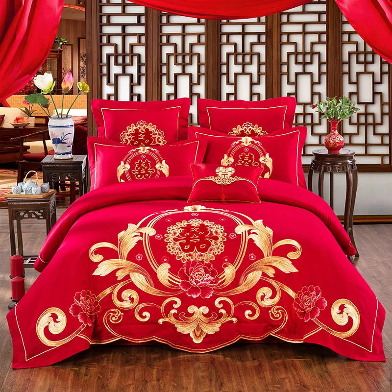 Роскошный свадебный комплект постельного белья из 100% хлопка с золотой вышивкой