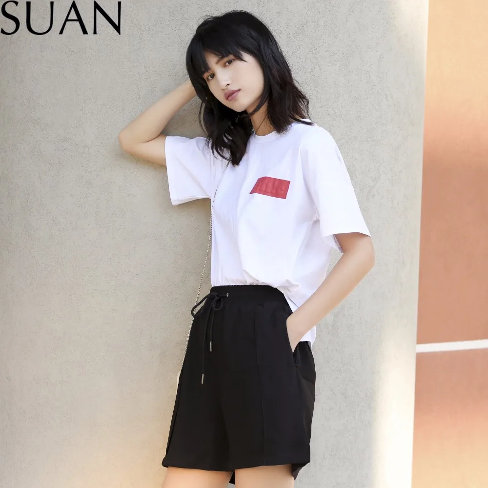 Суан 2018 Новое поступление Для женщин модные свободные досуг письмо printsolid
