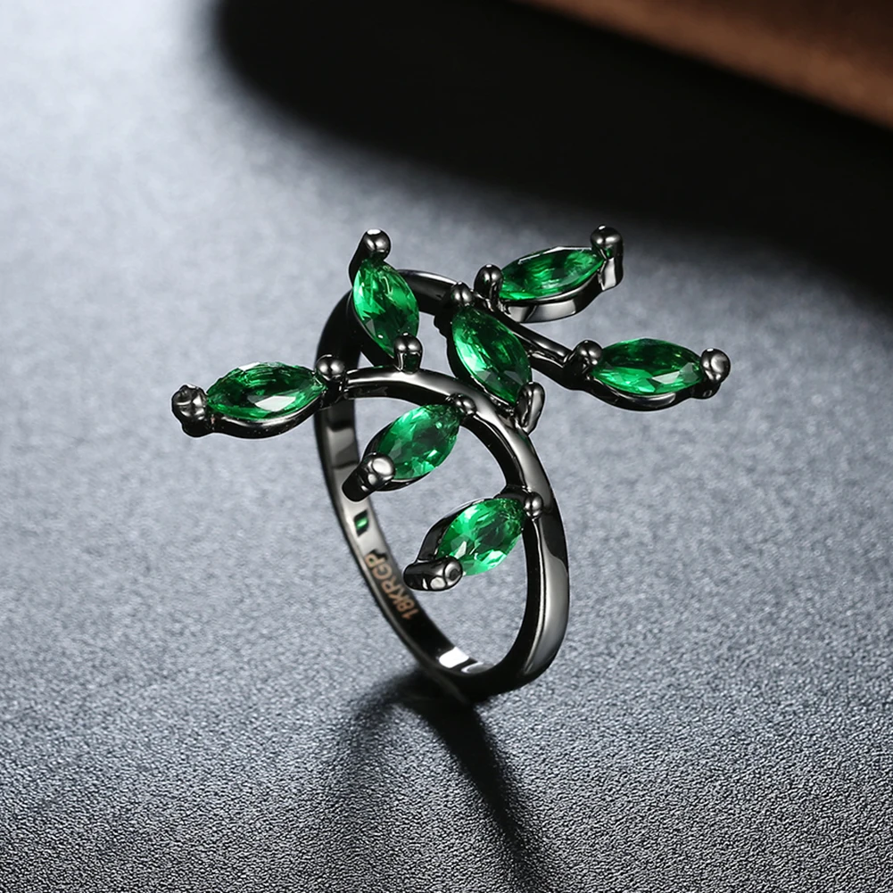 2017 Spring lady gift from lover Mystic black leaf Engagement Rings fashion green blue CZ fine design finger Ring Jewelry | Украшения и