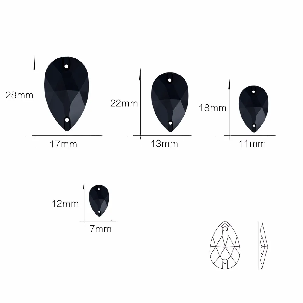 YANRUO 3230 капля, черные стразы, стеклянные хрустальные камни, пришитые кристаллы, камни для одежды, платья для рукоделия