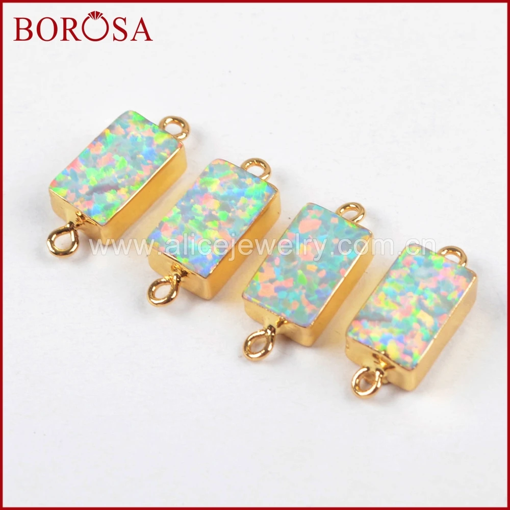

BOROSA 10PCS Stylish Rectangle Gold Color White and Blue Japanese Opal Connectors Man-made Opal Connector for Jewelry DIY G1461