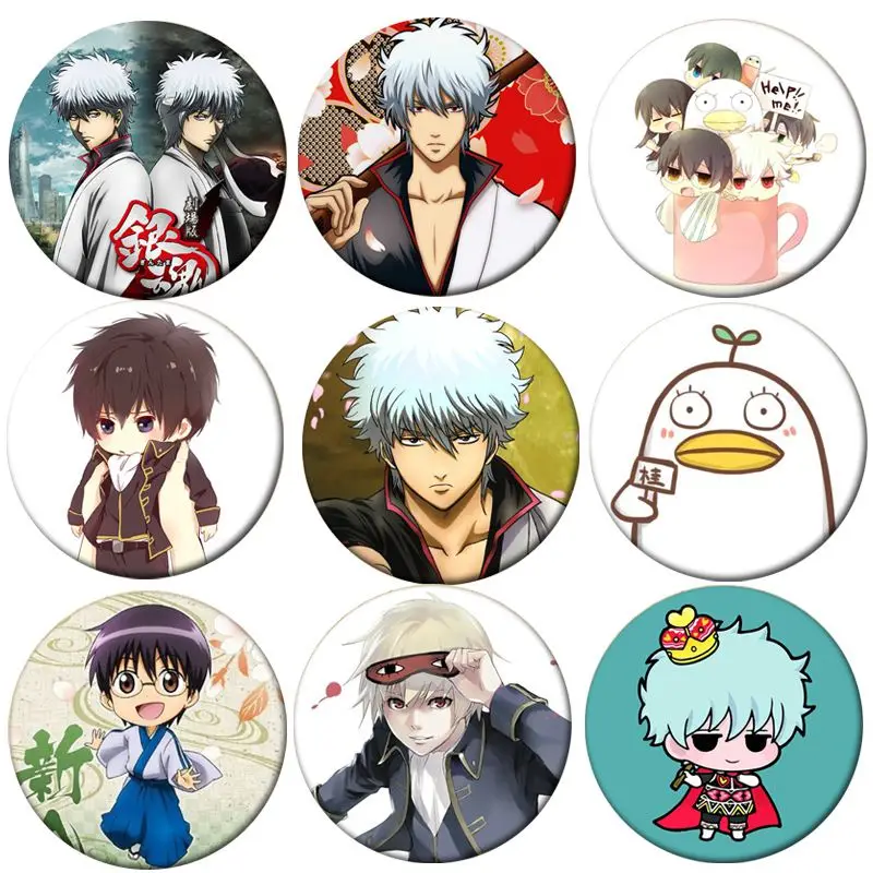 1 шт. аниме GINTAMA значок косплея Sakata Gintoki Брошь булавка Sadaharu Hijikata Toushirou коллекция