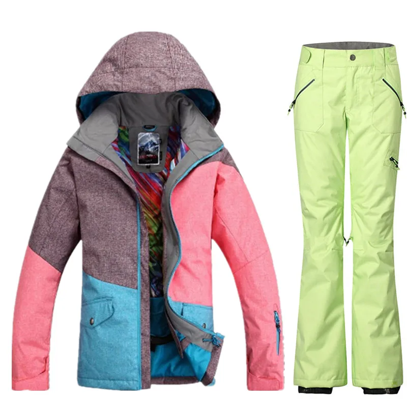 GSOU SNOW Brand Waterproof Ski Suit Women Jacket Pants Winter Mountain Skiing Ladies Outdoor Snowboard Set | Спорт и развлечения