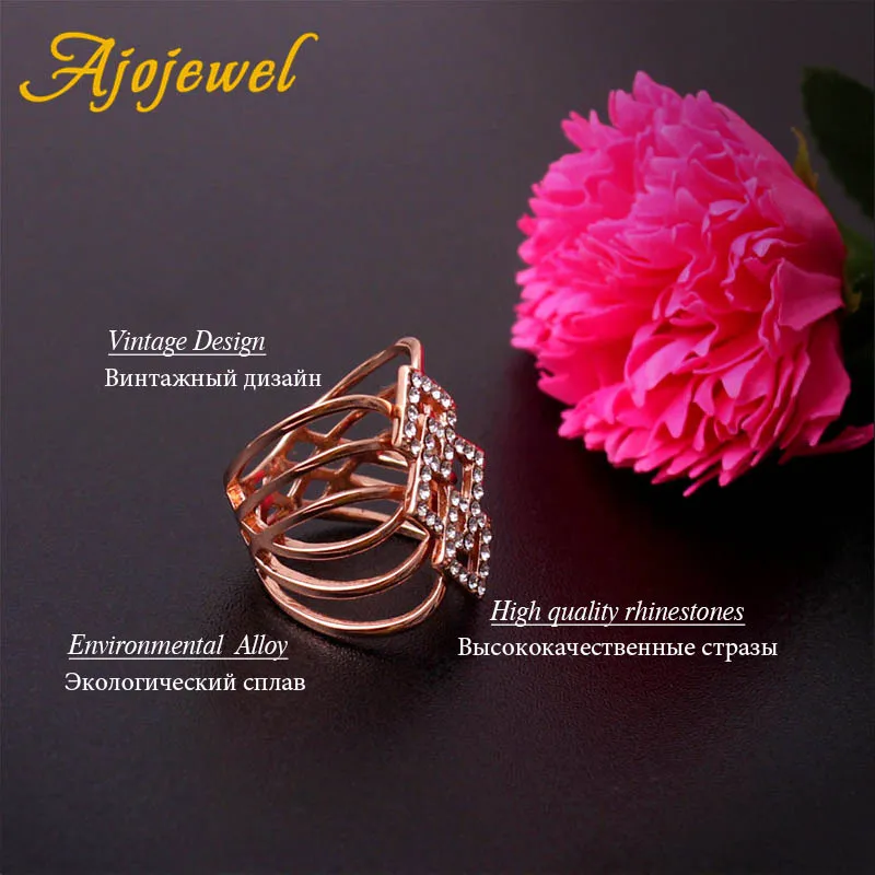 Ajojewel полые Дизайнерские Большие коктейльные кольца для женщин Стразы