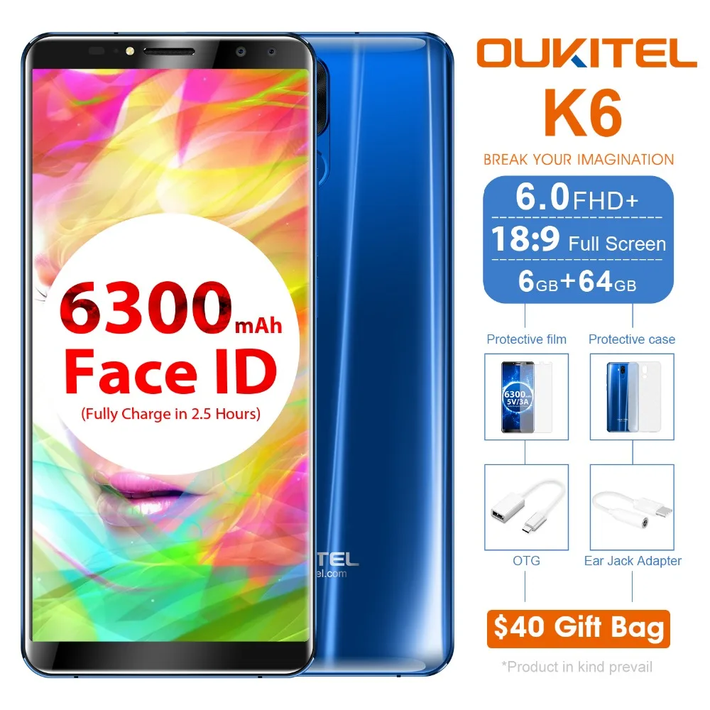 Oukitel K6 смартфон с 6 дюймовым дисплеем восьмиядерным процессором MT6763 ОЗУ ГБ ПЗУ 64 21