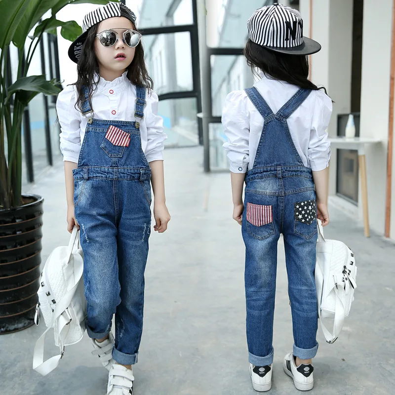 2018 флаг со вставками для девочек джинсовые комбинезоны детская одежда