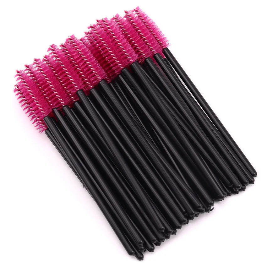 black red 50 шт. щетка для ресниц Макияж щеточки Одноразовые Тушь для ресниц палочки Аппликатор ресницы косметические кисти инструменты для макияжа - Handle Color: black red