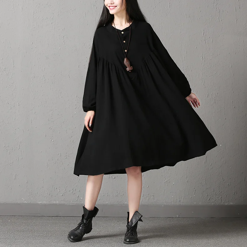 2017 осеннее Новое винтажное хлопковое льняное женское платье СО СТОЯЩИМ