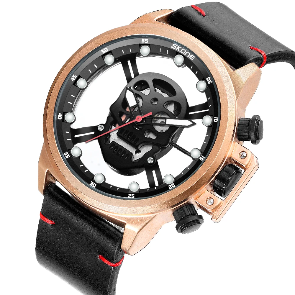 Часы SKONE мужские с уникальным дизайном прозрачные часы черепом роскошные