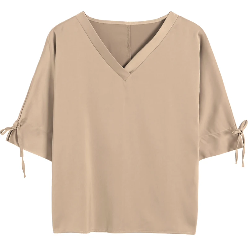 

ETOSELL Womens Tops And Blouses Summer V Neck Chiffon Blouse Bow Shirt Women Tops Ladies Work Wear Blusa Feminina Shirts