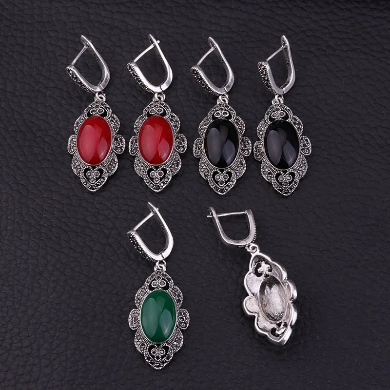 Sellsets, этнические Винтажные серьги, черные стразы, красные, зеленые, черные, эмалированные висячие серьги, серебряный цвет, богемное ювелирное изделие