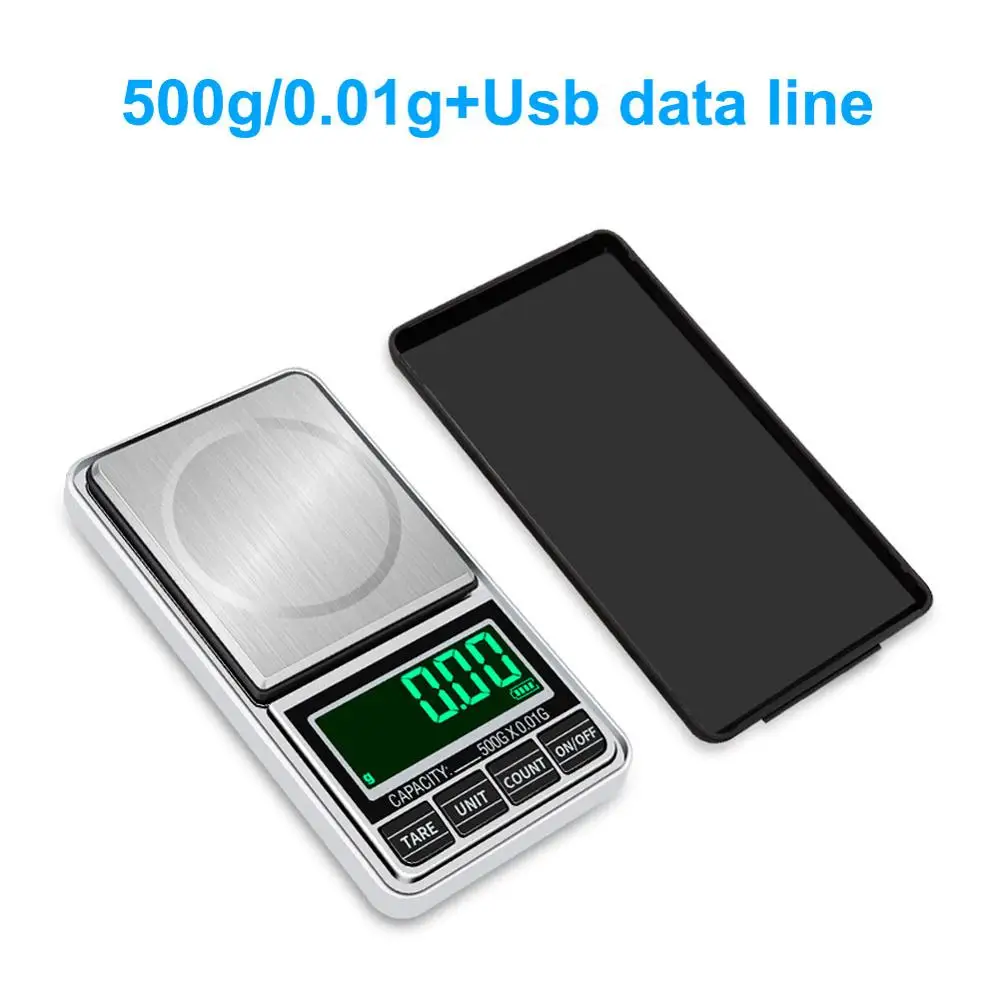500g-0.01g Новинка USB вставной портативный золотые ювелирные весы светодиодный цифровой дисплей Электронные весы карманные весы Подарочный защитный кожаный чехол - Цвет: 500g-0.01g