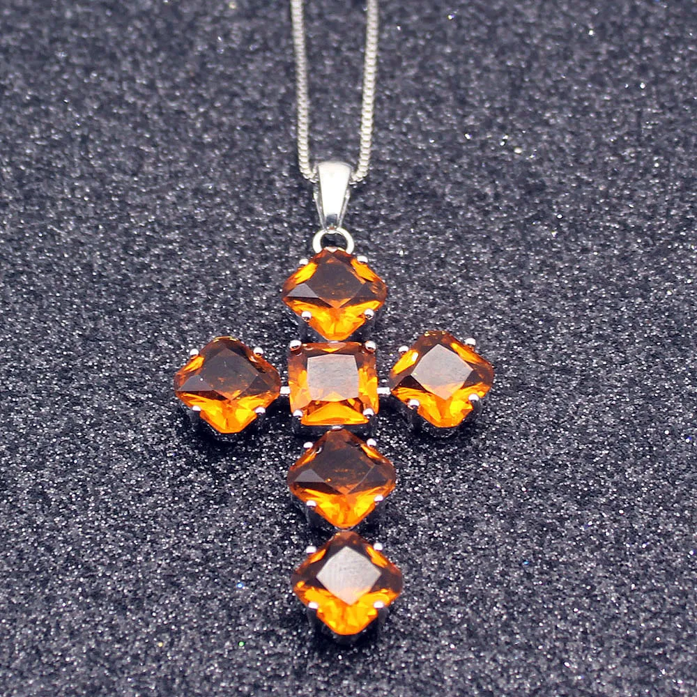 Hermosa светящийся Святой Крест HoneyTopaz серебряный цвет для женщин Подвеска цепочка