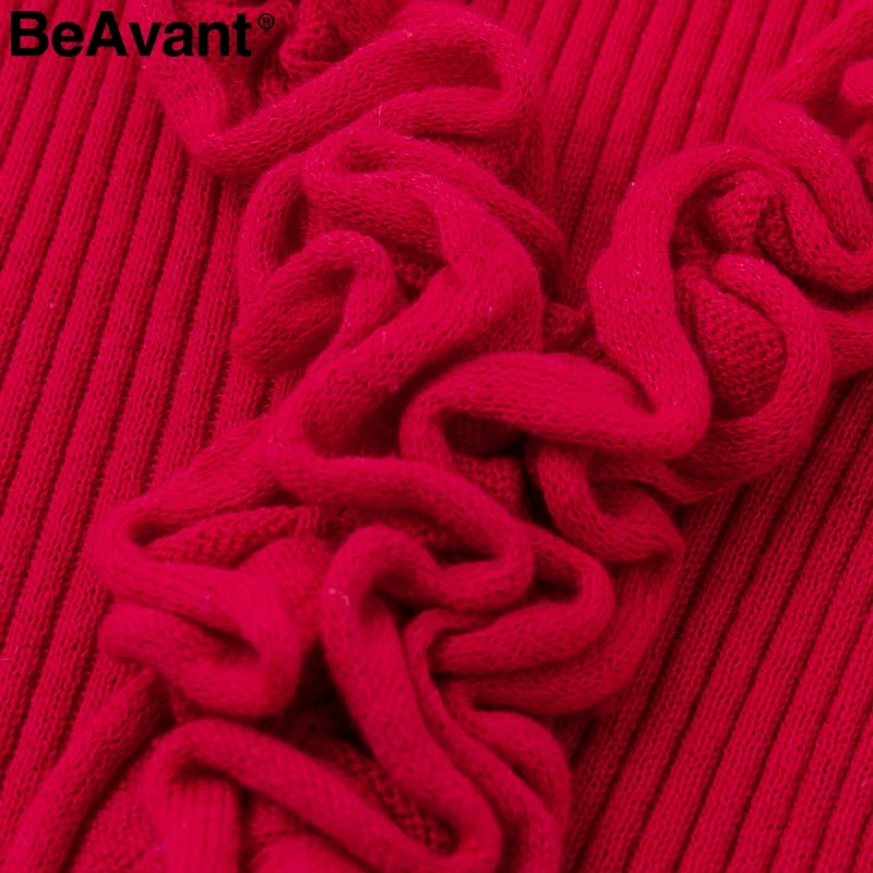 BeAvant рюшами вязаный свитер женский Узелок v-образным вырезом на осень-зиму