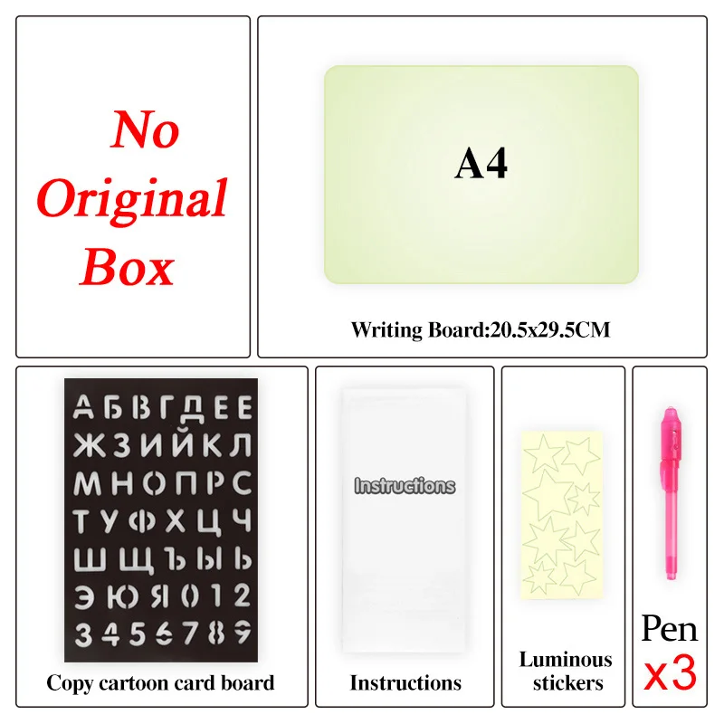 A4 No original box А4, доска для рисования, волшебная ручка, обучающая игрушка, светильник для рисования на русском языке, для детей, с ночным серебристым в темноте, для детей, Забавный - Цвет: A4 No original box