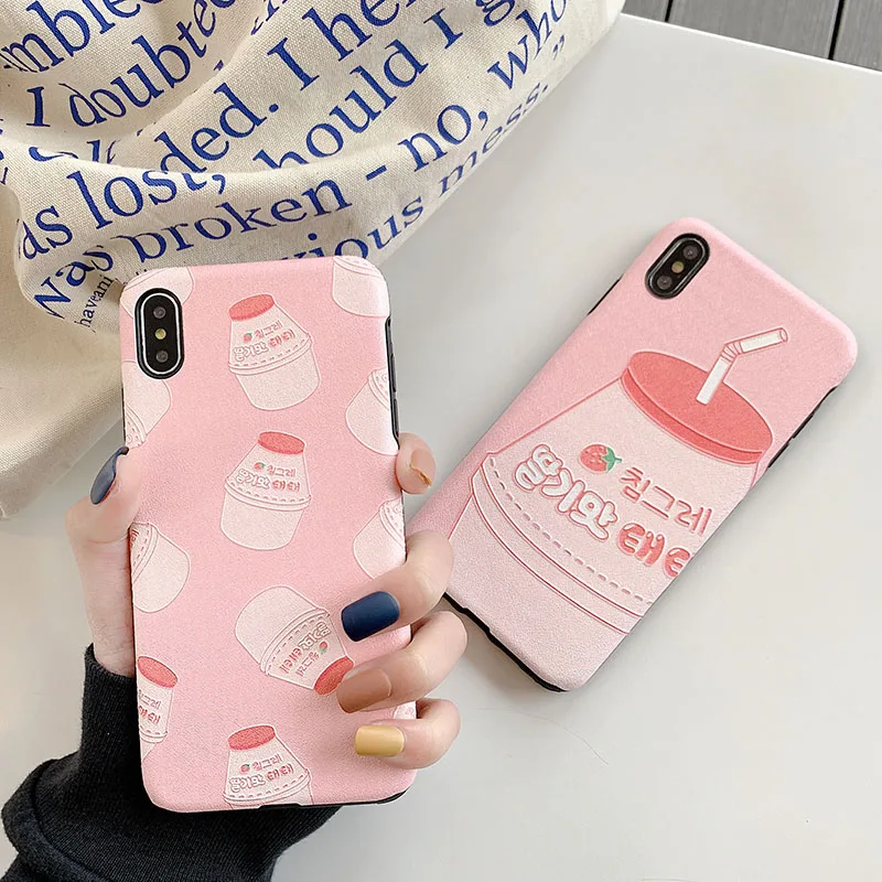 Ins молоко клубника напиток iphonexs телефон чехол iphone7/8 плюс весело iphoneXSMAX шелк