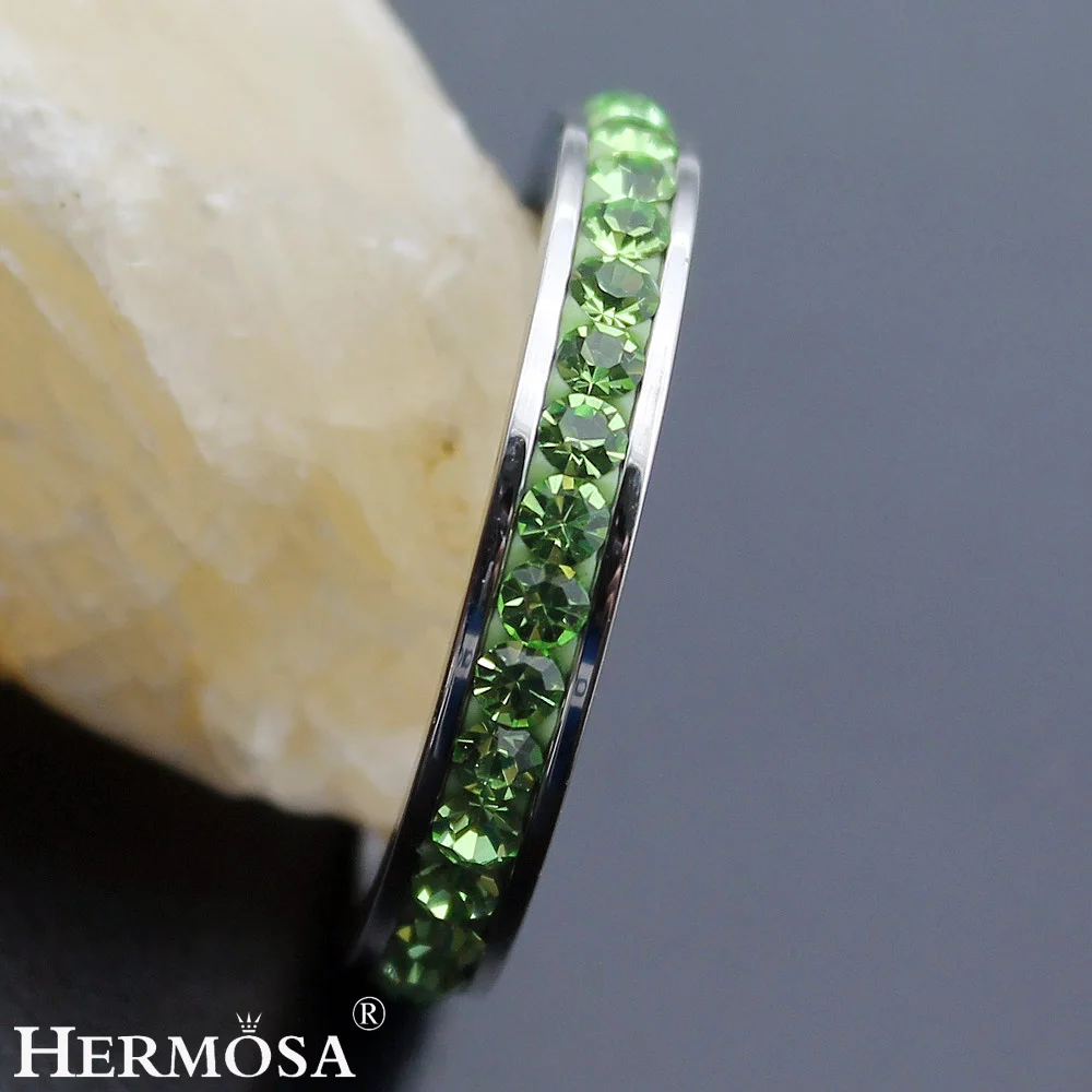 Hermosa большая акция Hermosa Ювелирные изделия Блестящий Романтический Зеленый Перидот 925 стерлингового серебра свадебные круглые кольца для женщин размер 7#8
