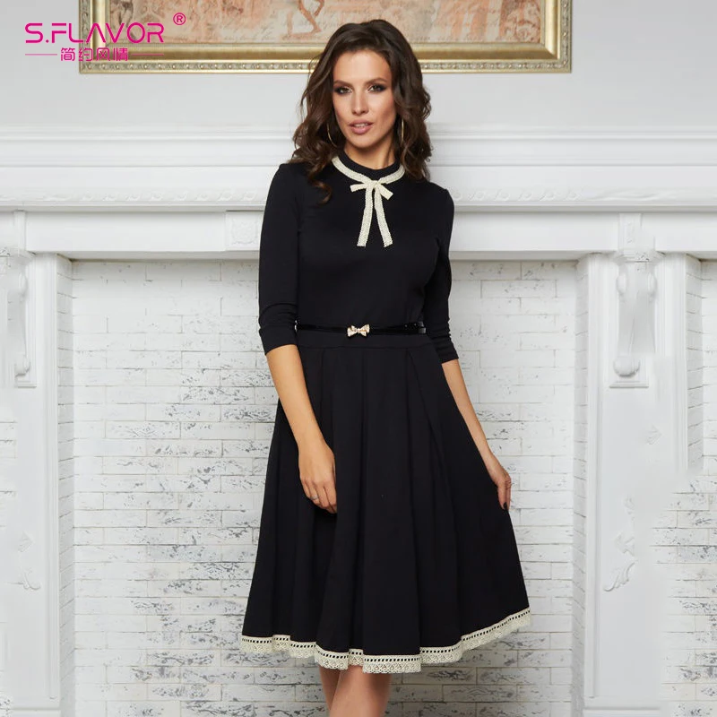 Женское платье трапециевидной формы S.FLAVOR элегантное винтажное с коротким