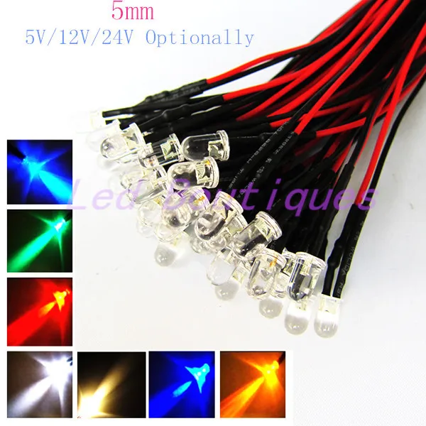 100 шт DC5V/12 V/24 V дополнительно 3 мм/5 мм/10 мм красный/синий/зеленый/белый/желтый цвет 20