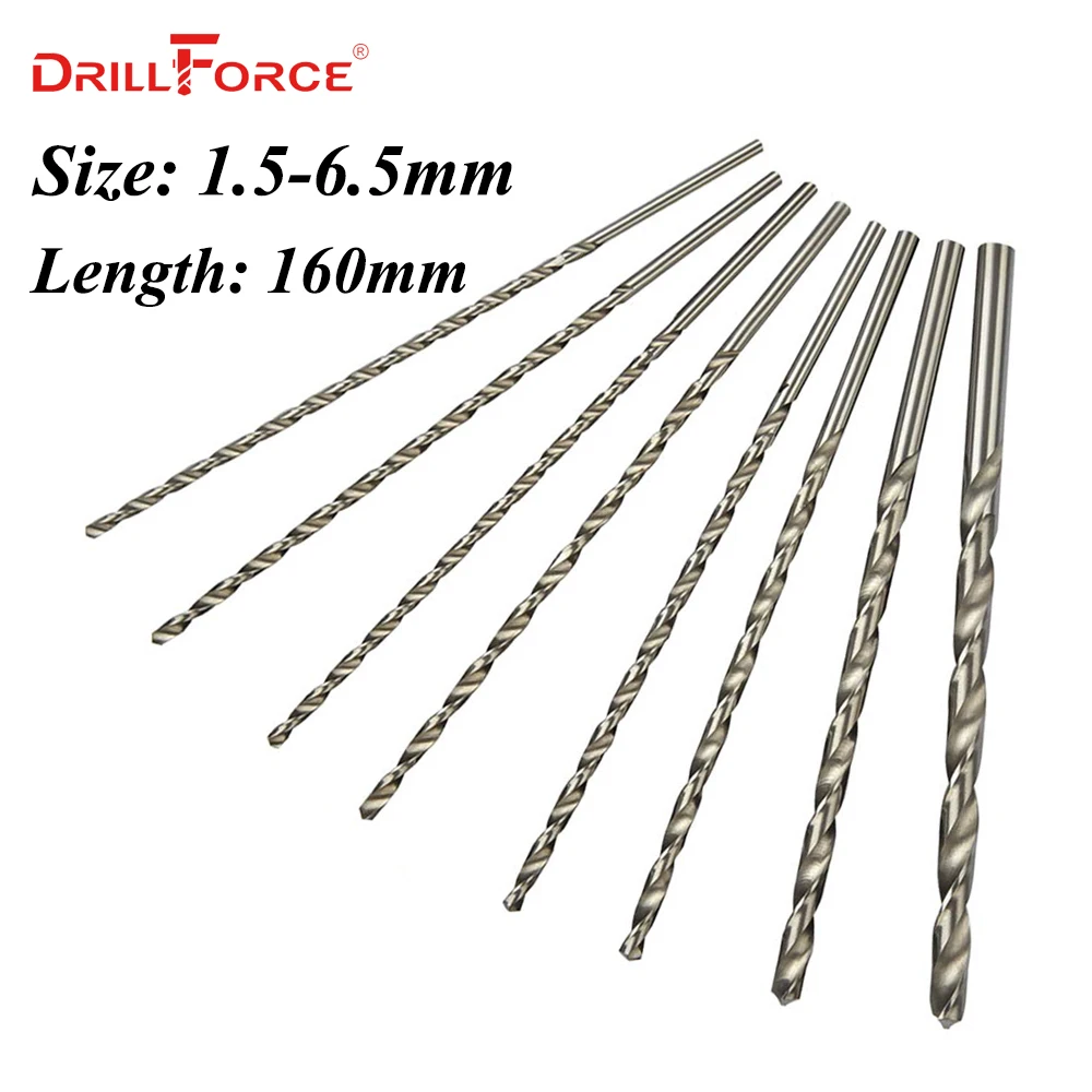 Drillforce 1,5 мм-6,5 мм долпонительные удлиненные 160 мм металл дерево Пластик HSS сверла по металлу(1,5/2/2,5/3/3,2/3,5/4/4,2/4,5/5/5,5/ 6/6,5 мм