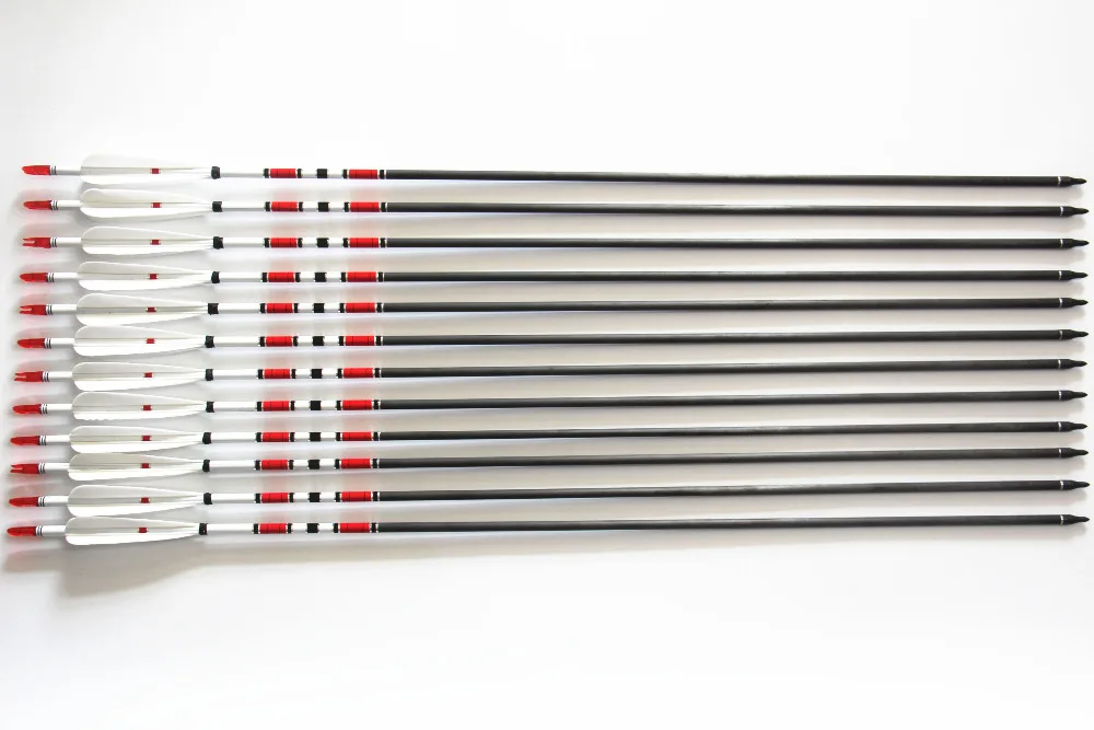 

12pack 33'' Carbon Arrow with 4pcs Feather 400 Spine for Compound and Recurve Bow Archery Hunting