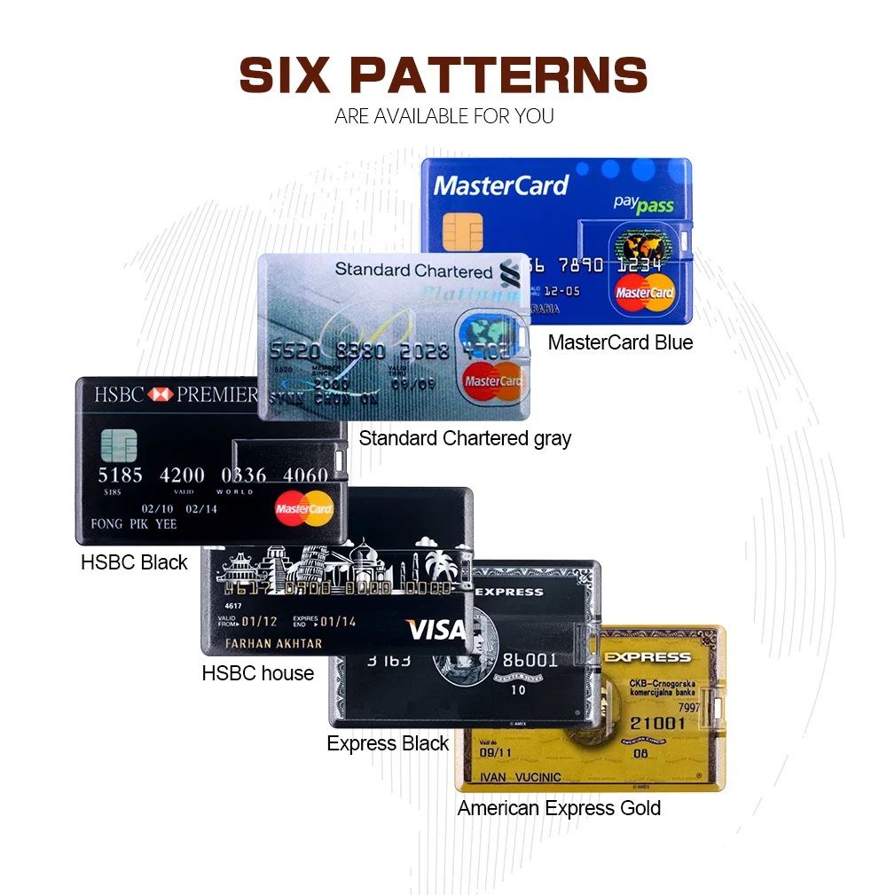 Amerian Express, кредитная карта HSBC Visa standard, карта памяти Master, USB флеш-накопитель, 64 ГБ, 32 ГБ, 16 ГБ, 8 ГБ, карта памяти