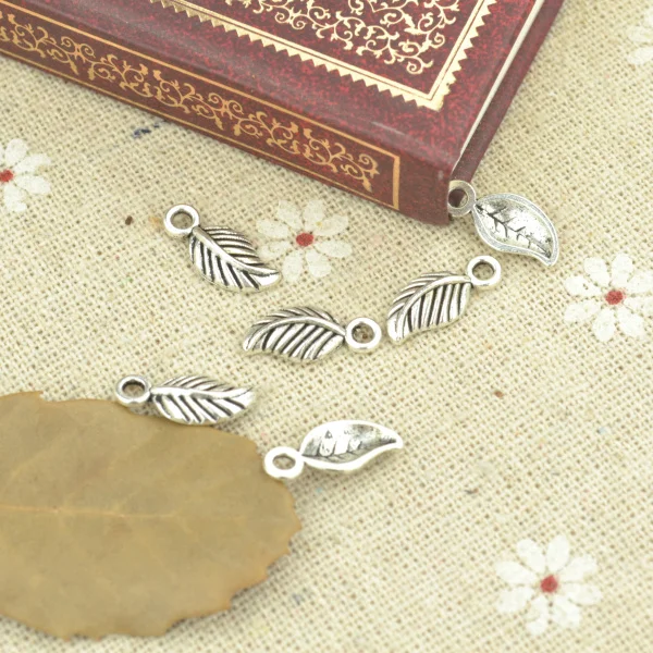 75 шт. сплав тибетского серебра покрытое Подвеска &quotлист дерева&quot Кулоны из