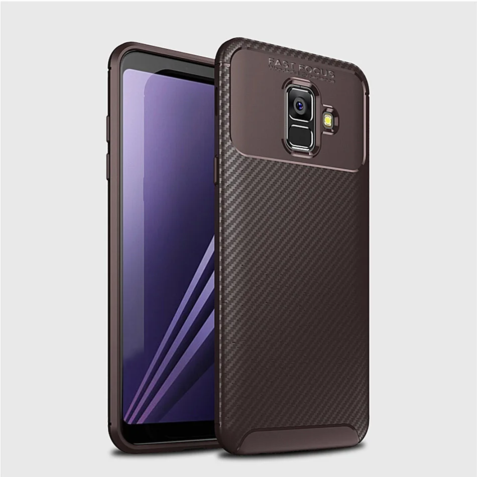 Чехол Thouport для samsung Galaxy A6, силиконовый чехол, чехол s, углеродное волокно, ударопрочный ТПУ чехол для samsung A6 Plus A6 - Цвет: Коричневый