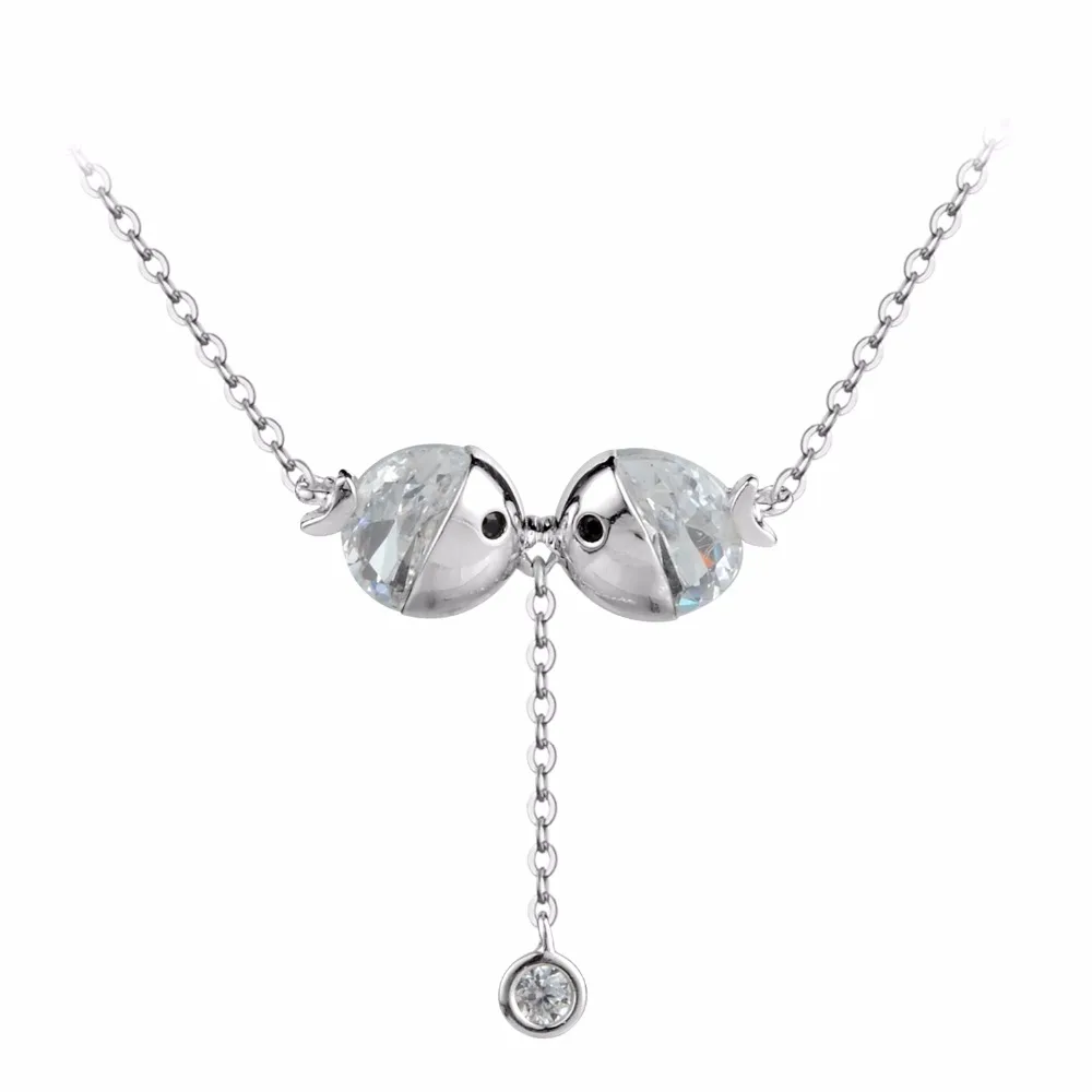 CKKU Jewelry милый романтический 925 пробы серебро целующиеся рыбы любовь кулон Цепочки