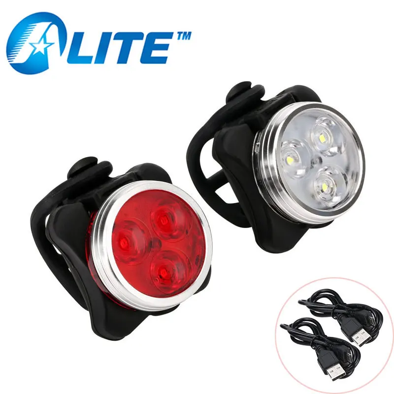 

TMWT Waterproof USB Rechargeable Bike Light Set White Front Light Headlight Red Tail light with USB Cables