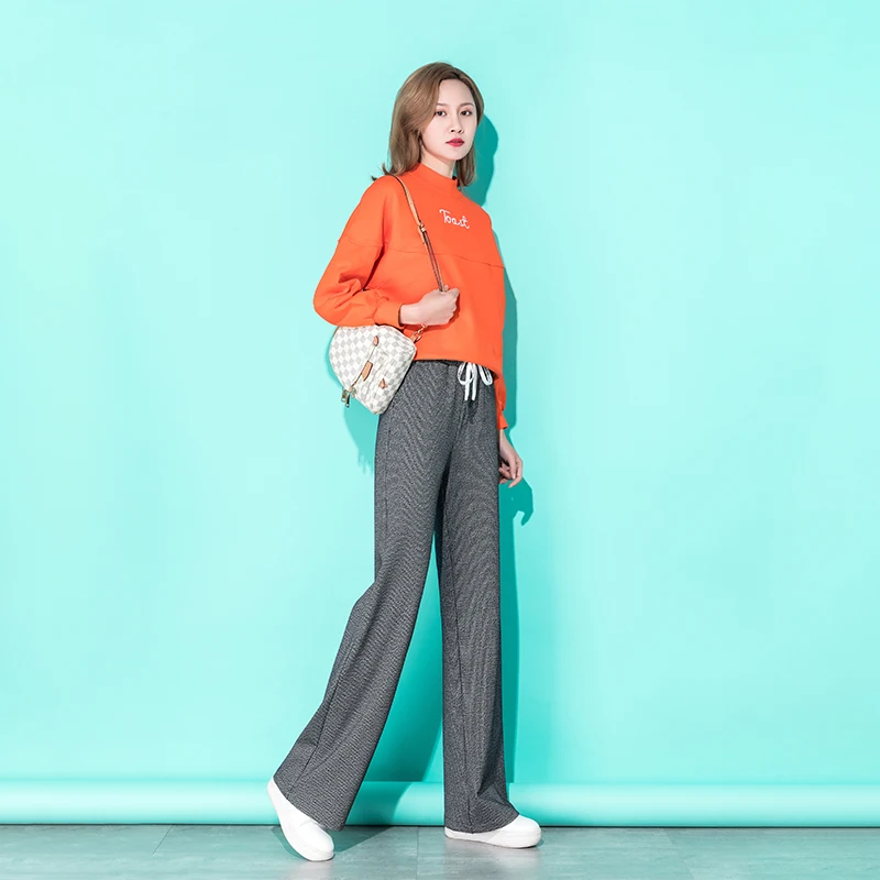 Women High Waist Wide Leg Pants 2019 New Spring Summer Casual Loose Elastic Striped Straight Palazzo Full Length Trousers | Женская