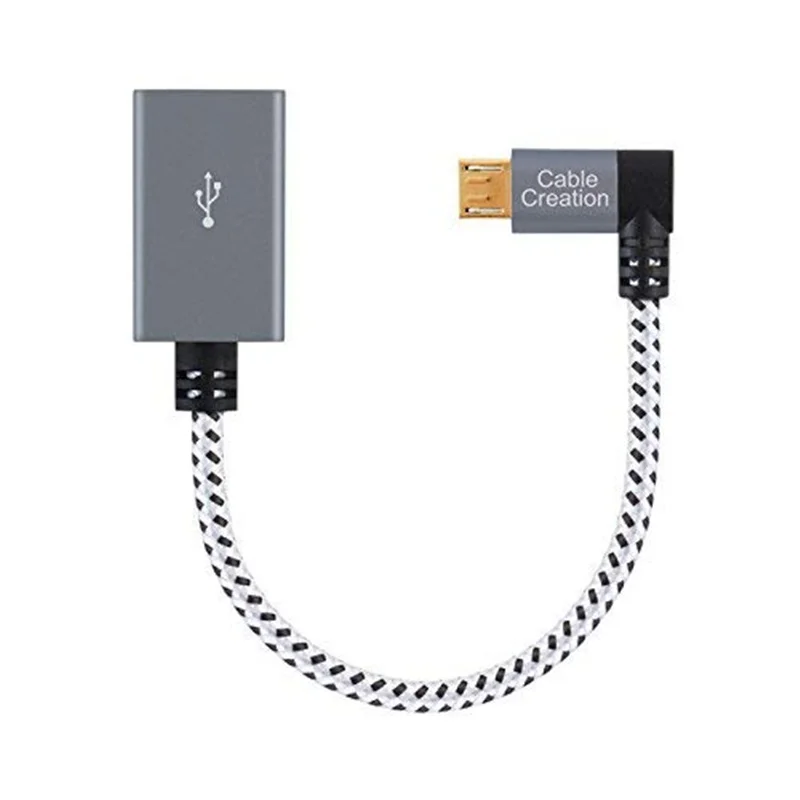 90 градусов Micro USB 2 0 OTG кабель с левым углом плетеный на ходу адаптер папа к Женский