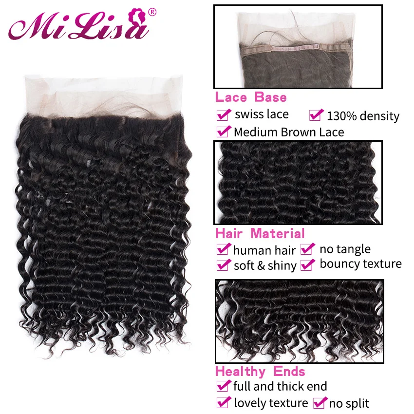 360 кружевное лобовое закрытие с пучком бразильских глубоких волн человеческих