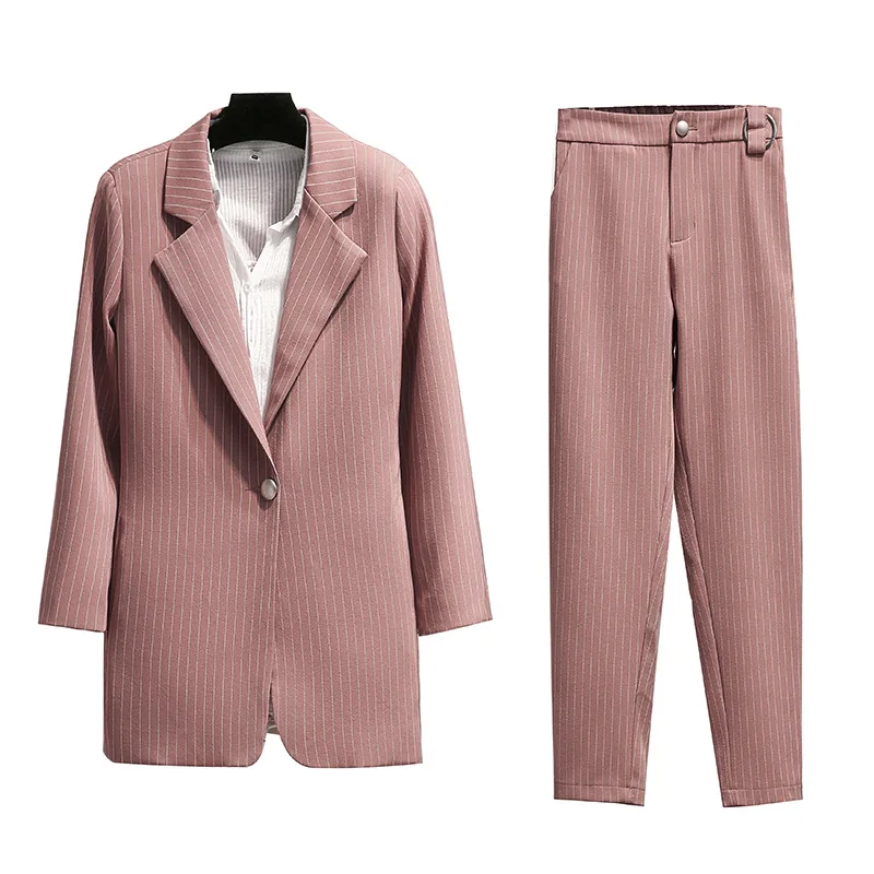 Spring and autumn new fashion suits foreign stripes casual small suit jacket Slim nine pants professional women's two-piece suit