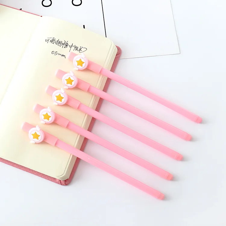 (2 Pieces/lot) Girls Pen Cute Little Wings Stars Black Ink Pink Gel Student Supplies | Канцтовары для офиса и дома