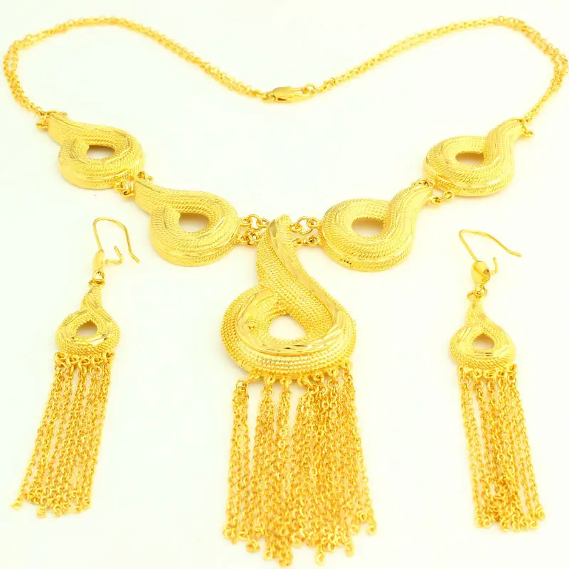 Комплект ювелирных изделий из колье и серёг под золото 24 к|bridal wedding jewelry sets|ethiopian