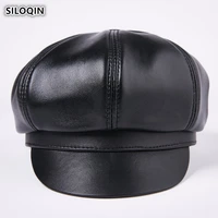 siloqin winter mens genuine leather cap sheepskin leather warm berets for men middle aged brand caps elegant classic dad hats